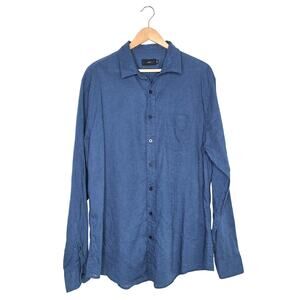 Onia XL Blue Linen Cotton Button Down Shirt Long Sleeve Coastal Minimalist Top